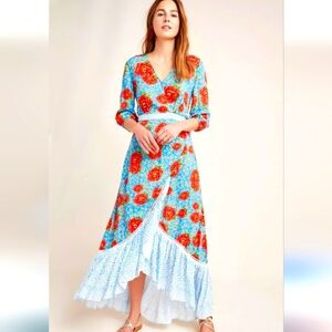 FARM Rio Blue and Red Floral Maxi Dress